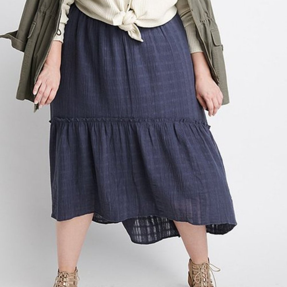 Ryllace Navy Tiered Hi-Low Skirt 2X